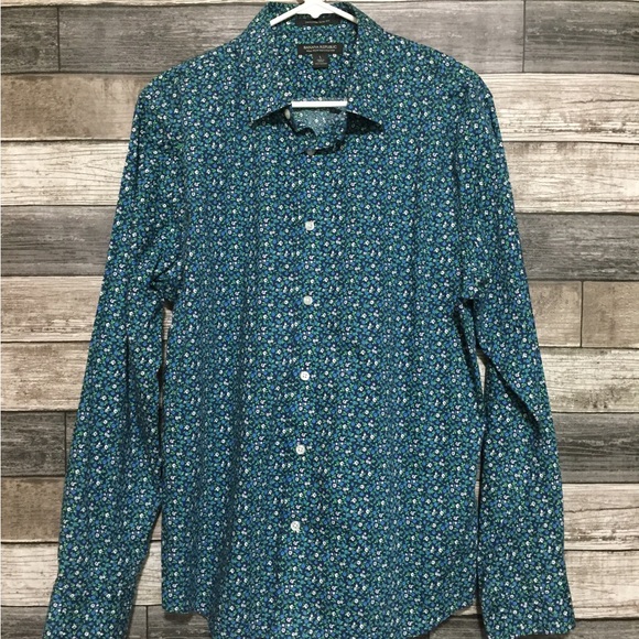 Banana Republic Non Iron Untucked Slim Fit Floral Shirt Men’s L Blue Green - Picture 4 of 8